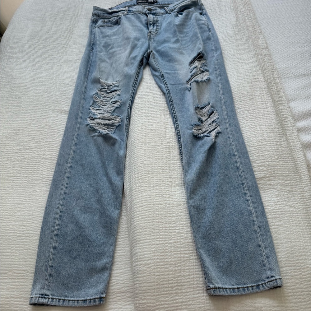 RSQ Blue Straight-Leg Jeans with Distressed Details